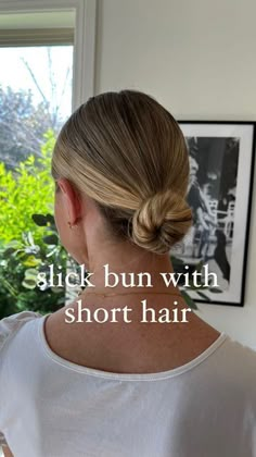 adison walker | hair stylist on Instagram: "slick bun with short hair ! i love using @oribe Supershine as my product to slick the hair! you’ll be doing a leave in conditioning treatment at the exact same time! save & try🤍 . . #utahhairstylist" Slicked Back Bun Bridesmaid, Slick Bun With Short Hair, How To Do A Low Bun Wedding Hair, Slick Low Bun Short Hair, How To Do A Slick Back Bun On Short Hair, Slick Back Bun For Short Hair, Slick Back Low Bun Short Hair, Sleek Low Bun Short Hair, How To Slick Back Short Hair