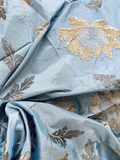 In the spirit of French style, this Novelty Designer 100% Silk Taffeta has the most exquisite embroidery detail a silk could ever have! Intricately detailed honey and gold flowers cascade across a duck egg blue colored taffeta. Can be used for interior decorating, drapery, duvets, pillows, blouses, dresses, skirts garments. Sold by the yard. 55” wide. Will combine shipping. We have several yards in stock! Photo of the room is for inspirational purposes only, it is not made of the actual fabric. A Duck, Silk Taffeta, Duck Egg Blue, Embroidered Fabric, Duck Egg, Brocade Fabric, Women Helping Women, Italian Fabric, Hand Embroidery Designs