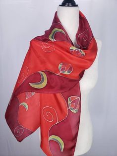 Handmade, hand painted 100% habotai silk scarf. Christmas is presented in a simple design of bulb flowers in different shades of red. This is perfect gift for you or a loved one this holiday season! See more scarves from my shop  https://www.etsy.com/ca/shop/SeesaSilk **Care Instructions** Handwash in cold water with a mild soap, do not soak the scarf. Pat dry with a fluffy bath towel, and hang straight to dry. Iron on a low heat setting while scarf is damp, under a cotton cloth. Note: If ironin Cloth Gift Wrapping, Fluffy Bath Towels, Red Silk Scarf, Different Shades Of Red, Habotai Silk, Floral Silk Scarf, Packaging Gift, Bulb Flowers, Red Silk