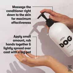 a hand holding a bottle of dog grooming gel with instructions on how to use it