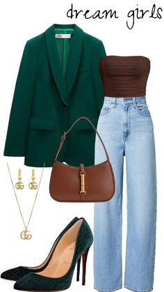 Campaign Outfits Women, Green Business Casual Outfits, Green Heels Outfit Classy, Style A Green Blazer, Outfit Elegant, Looks Jeans, Chique Outfits, Stylish Work Attire, Business Casual Outfits For Work