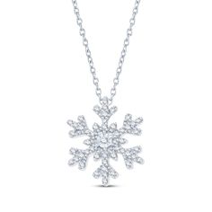 Feel the flurry with this sparkling necklace. Created in sterling silver, the cool snowflake pendant shimmers with round diamonds for a total diamond weight of 1/8 carat. This pendant suspends along an 18-inch cable chain that secures with a lobster clasp. Necklace Snowflake, Snowflake Necklace, Snowflake Pendant, Sparkle Necklace, Necklace Clasps, Diamond Chain, White Necklace, Accessories Jewelry Necklace, Diamond Stone