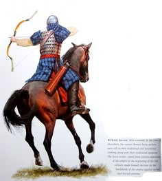 a drawing of a man on a horse with a bow and arrow in his hand