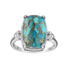 Enhance your look with this unique Designs by Gioelli Sterling Silver Blue Copper Turquoise Ring. Click on this JEWELRY & WATCHES GUIDE to learn about fit, styles, materials and more! Enhance your look with this unique Designs by Gioelli Sterling Silver Blue Copper Turquoise Ring. Click on this JEWELRY & WATCHES GUIDE to learn about fit, styles, materials and more! FEATURES Width: 15.5 mm Shank style: traditional Band fit: half-round Nickel free Metal: sterling silver Plating: rhodium Finish: po Turquoise Ring With Large Stone For Anniversary, Turquoise Cabochon Ring For Anniversary, Formal Turquoise Rings, Turquoise Ring With Stone Setting In Silver, Elegant Adjustable Turquoise Ring With Large Stone, Elegant Turquoise Ring With Stone Setting, Turquoise Ring For Wedding, Formal Turquoise Jewelry With Accent Stones, Turquoise Anniversary Ring