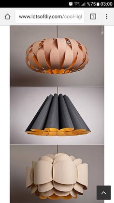 four different types of lamps hanging from the ceiling and below them are photoshopped together