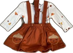 Cute Fitted Brown Sets, Cute Brown Cotton Set, Toddler Girl Fall, Baby Flannel, Overall Skirt, Fall Dress Outfit, Skirt And Top Set