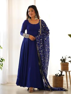 Premium Festive Wear Anarkali Suit Collection Processing Time : 7 Business Days Work : Embroidered Sequins With Zari Work  Fabric:Top : Heavy Pure Soft Fox Georgette Bottom : Micro Cotton Dupatta : Pure Fox Georgette Color:Top : Navy Blue Bottom : Navy Blue Dupatta : Navy Blue Flair Sleeves, Georgette Anarkali Suits, Patiyala Dress, Blue Anarkali, Readymade Salwar Kameez, Georgette Anarkali, Cotton Wedding, Anarkali Kurti, Anarkali Gown