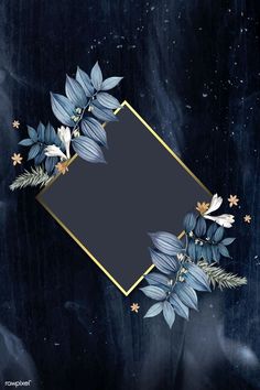 a black and gold background with leaves and flowers on the corner, in front of an empty