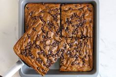 a pan filled with chocolate chip cookie bars