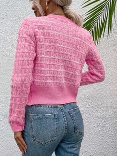 Women Spring Fall Long Sleeve Rugular Elelgant Short Cardigans - Pink,M Summer Suit Women, Textured Cardigan, Flannel Dress, Fitted Cardigan, Denim Skirt Women, Denim Patterns, Short Cardigan, Womens Cami, Knitted Coat