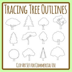 a tree outline set for commercial use on a green background with the words traciting tree outlines