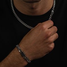 Silver 8mm Cuban Chain | Paired with Silver 8mm Cuban Bracelet Save over 10% by purchasing as a set! The Miami Cuban chain is a statement piece. A staple within hip-hop. Dare to be bold? Stack both chain and bracelet for the ultimate display of confidence. Cuban Bracelet, Miami Cuban, Cuban Chain, Bracelet Silver, Be Bold, Silver Bracelets, Chain Lengths, Chain Bracelet, Statement Pieces