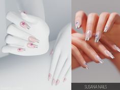 two pictures one with white and pink nail polish, the other with clear acrylic nails