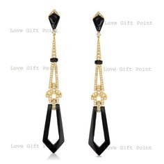 Description Solid 14K Yellow/Rose/White Gold Black Onyx Gemstone SI Clarity G-H Color Diamond Art Deco Dangle & Drop Earrings Delicate Fashion JewelryFeatures• Items Code:- LGP-02074• 18K also available - Additional fees may apply)• More option in gold color: Rose , yellow , White gold• Metal: Solid 14K Yellow Gold with stamped• Diamonds weight : 0.60 ct• Diamond Color: G-H• Diamond Clarity: SI1• Diamond Cut: Brilliant (Excellent cut)• Black Onyx Gemstone Wt:- 2.31 ct. • MeasurementSize :- 7 Black Enamel Drop Earrings For Party, Black Art Deco Earrings For Evening, Elegant Black Enamel Dangle Earrings, Elegant Black Linear Dangle Earrings, Elegant Black Dangle Linear Earrings, Black Elegant Chandelier Earrings For Formal Events, Delicate Fashion, Onyx Gemstone, Rose Yellow