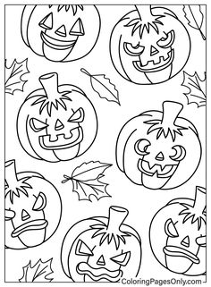 halloween coloring pages with pumpkins and leaves