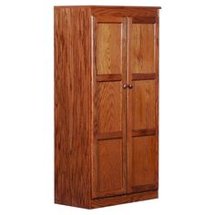 a tall wooden cabinet with two doors