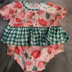 This Strawberry Picnic Romper Is By Pete+Lucy! Made Of Super Soft Milk-Soft (95% Polyester/ 5% Spandex) Fabric And Features The Cutest Happy Strawberry Print With Green And White Checker Print Ruffle! Strawberry Picnic, Toddler Costumes Girl, Shell Suit, Vintage Toddler, Nike Long Sleeve, Checker Print, Baby Boy Romper, Boy Onesie, Baby Boy Onesies