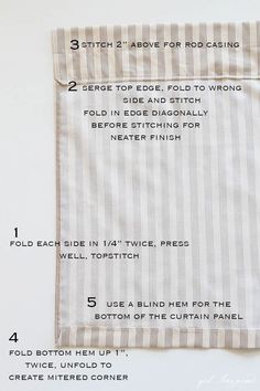 the instructions for how to sew a striped pillowcase with no sewing machine required