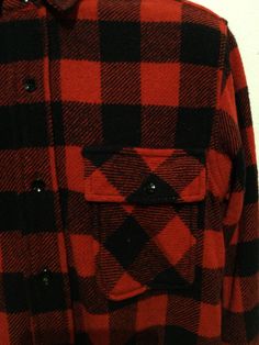 "Vintage 1950s wool buffalo plaid shirt by Towncraft (Penneys). Tag size medium. This garment has a two flap patch pockets on the chest, long sleeves with a double button cuff, and a traditional placket with six buttons. The shirt's wool fabric has a buffalo plaid design made up of shades of red and black. The label's brand states Towncraft Plus (Penneys) The shirt is in good vintage condition, there is a mend on the buttonhole of each cuff that does not affect wearability. See photos for detail Classic Wool Flannel Shirt With Pockets, Classic Winter Flannel Shirt With Button Closure, Retro Fall Flannel Shirt With Button Closure, Retro Fall Flannel Shirt, Retro Flannel Shirt With Button Closure For Fall, Vintage Plaid Flannel Shirt With Button Closure, Vintage Plaid Flannel Shirt With Pockets, Vintage Fall Flannel Shirt With Snap Buttons, Vintage Flannel Shirt With Snap Buttons For Fall