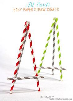 two paper straws sitting next to each other on top of a white surface with the words art class easy paper straw crafts