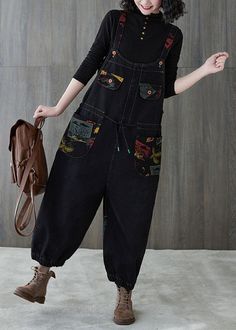 Vivid Denim Black Casual Pants Loose Spring Jumpsuit PantsFabric: CottonSize & Fit:Fit: This garment fits true to size.Length: Size 5XL measures 50.31"from waist to hem.Waist: Fitted - very fitted at natural waist Hip: Loosely Fitted. - room for hips. Hand Wash Cold. Non Binary Outfits, Spring Jumpsuit, Spring Jumpsuits, Jumpsuit Pants, Black Casual Pants, Unique Outfit, Black Pants Casual, Cute Hoodie, Pants Loose