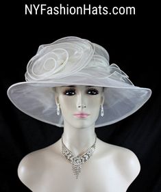 Women's White Edge Big Brim Organza Rose Formal Wedding Bridal Brides Hat.This white large brim organza dress hat is suited for Winter, Spring, Summer And Fall. A perfect special occasion hat for the Kentucky Derby, weddings, brides, bridal functions, formals, Church and holidays. Material: Organza Head Size 22.5″ Fits Most Women Condition Is New - Custom Made This Formal Custom Made Hat Is Suited For Winter, Spring, Summer Or Fall. We Specialize In Designer Hats For Women, Hats For Weddings, Cu Wedding Hats For Bride, Rose Formal, Bridal Hats, Special Occasion Hats, Elegant Hat, Custom Made Hats, Horse Races, Occasion Hats, Women Church