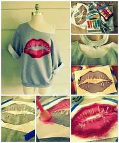 several pictures of different types of lipstick painted on sweaters and t - shirt designs