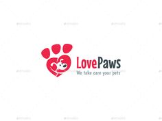 love paws logo with a dog's paw in the shape of a red heart