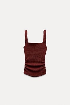 TEXTURED TANK TOP - Burgundy | ZARA United States Rich Girl Fashion, Textured Tank Top, Strappy Top, Beauty Dress, Cardigan Sweater Jacket, Rich Girl, Clean Laundry, Textured Fabric, Shirt Skirt