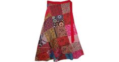 A cool summer skirt with a wrap that fits plus sizes with a forever-bohemian style wrap around waist and a slight feminine flair, this is a multicolored skirt with red, orange and blue being the prominent shades. The skirt is made up of assorted floral printed square cut patches, giving it a free-spirited gypsy look. Fabrics of various colors are used to make this skirt an exciting item of clothing to wear, in which you feel alive and fun. Pair it with a simple solid top and some jewelry, and co Red Long Wrap Skirt For The Beach, Multicolor Patchwork Summer Skirt, Multicolor Long Cotton Wrap Skirt, Multicolor Cotton Long Wrap Skirt, Multicolor Cotton Wrap Skirt For Spring, Spring Multicolor Cotton Wrap Skirt, Multicolor Long Lined Wrap Skirt, Beach Multicolor Patchwork Skirt, Red Bohemian Wrap Skirt For Summer