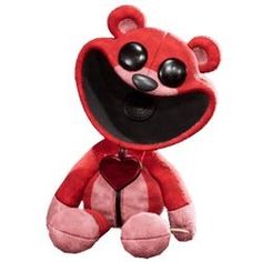 a pink and black teddy bear with big eyes