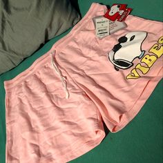 Brand New With Tags! Great Condition! Perfect For A Snoopy Fan! Casual Cartoon Print Cotton Sleepwear, Casual Cotton Sleepwear With Cartoon Print, Summer Casual Bottoms With Cartoon Print, Casual Cotton Bottoms With Cartoon Print, Fun Relaxed Fit Shorts, Casual Summer Shorts With Cartoon Print, Trendy Cotton Bottoms With Cartoon Print, Pink Casual Shorts With Graphic Print, Casual Pink Shorts With Graphic Print