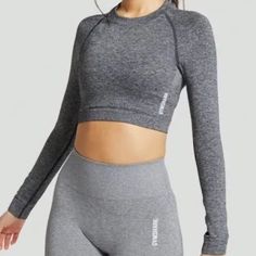 Gymshark Adapt Marl Long Sleeve Crop Top Size Large Color Marl Dark Grey New Condition, New Without Tags, Never Worn Workout Long Sleeve Tops, Gymshark Top, Long Sleeve Workout Top, Black Long Sleeve Crop Top, Gym Shark, Gym Outfits, Workout Outfits, Workout Crop Top, Women's Workout