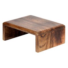 a small wooden table sitting on top of a white background