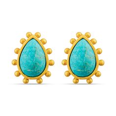 We love an everyday earring that wows, and the Starburst Stud Earrings fit the bill! Featuring a teardrop-shaped turquoise stone center, and set in 18K gold-plated brass, this simple earring is a statement maker. Studded accents adorn the outer gold setting for a gorgeous detail. Secure these earrings with the post-back for easy wear. Want to add to the look? Style these turquoise earrings with the matching Starburst Cuff or North Star Ring as a finishing touch. DETAILS METAL: 18K Gold-Plated Br North Star Ring, Turquoise Stud Earrings, Childrens Backpacks, Arizona Turquoise, The Bill, Monogram Styles, Star Ring, Monogram Gifts, Everyday Earrings