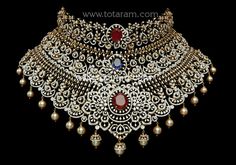 18 Karat White & Yellow Gold Polish 'Detachable - 10 In 1' Diamond Choker Necklace with Color Stones & South Sea Pearls
  This Product has a Detachable Pendant which can be used as a separate Pendant with most Chains
  Length of the Pendant : 3.25 inches
  Width of the Pendant : 2.00 inches  
  This is a 10-in-1 Diamond Choker Necklace
  1. It can be used as a 3 layer choker or
  2. It can be used as a 2 layer choker using the top 2 layers or
  3. It can be used as a 2 layer necklace using the b Beautiful Diamond Necklace, Royal Indian, Diamond Choker Necklace, Jewellery Showroom, Bridal Diamond Jewellery, Layered Chokers, Solitaire Pendant Necklace, Diamond Choker, Color Stones