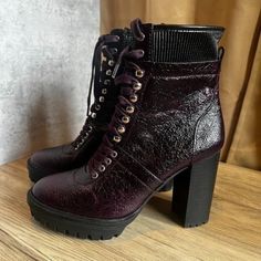 Vince Camuto Ermania Purple Leather Ankle Platform Lace Up Boots Size 8.5 New ~Brand New ~No Box ~Zip On The Side ~4" Heel Purple Leather, Vince Camuto Shoes, Purple Black, Lace Up Boots, Vince Camuto, Purple And Black, Bootie Boots, Ankle Boots, Lace Up