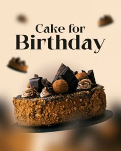 a cake for birthday with chocolate and nuts on top