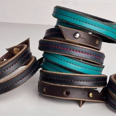 The Leather Wrap bracelets have been a top seller from the beginning. Choose from our everyday leather handbag leathers stitched to the top of our latigo wrap bracelets. Wear alone or layer them for the perfect arm party---these pieces are sure to be a favorite! Layer them all! -Bracelet wraps twice around wrist -3 adjustable sizes Leather Bracelet With Wrist Strap For Everyday Use, Leather Bracelets For Everyday Use, Leather Bracelet With Black Band For Everyday, Leather Jewelry With Wrist Strap For Everyday Wear, Everyday Leather Bracelets With Black Band, Everyday Leather Bracelet With Waxed Finish, Handmade Leather Bracelets For Everyday, Handmade Leather Bracelet For Everyday, Handmade Leather Wrap Bracelet For Gift