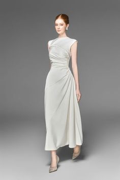 Lexie A-line Draped Silk Blend Midi Dress | MEAN BLVD Pre-draped Cocktail Evening Dress With Folds, Fitted A-line Midi Dress With Folds, Pre-draped Silk Evening Dress, Formal A-line Dress With Folds, Pre-draped A-line Cocktail Evening Dress, Pre-draped Asymmetrical Dress With Fitted Bodice, Elegant A-line Dress With Folds, Ruched A-line Midi Dress For Cocktail, A-line Midi Dress With Pleated Bodice For Banquet