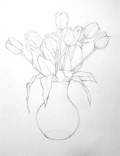 a drawing of some flowers in a vase