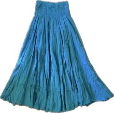 Blue Gathered Maxi Skirt For Summer, Blue Gathered Beach Skirt, Casual Blue Gathered Skirt, Blue Fitted Casual Maxi Skirt, Casual Blue Skirt With Gathered Detail, Turquoise Flowy Long Skirt, Casual Flowy Turquoise Skirt, Turquoise Long Skirt For Spring, Casual Blue Stretch Maxi Skirt