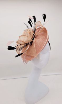 Elegant Blush sinamay Fascinator. Has hairclips for a secured and comfortable look.  This will be a great way to add elegance to any,  bridesmaid,  rehearsal dinner,  Wedding guest,  cocktail party, or church  - Rare find - Lightweight  - Ready to ship - Fast Shipping - Free Shipping - Group discount available - Customize by adding different color flowers and or feathers - Headband and Hair clip  CHECK OUT MY STORE FOR OTHER STYLES & COLORS: etsy.com/shop/Hatsandpearls Find more at my website for more styles: www.hatsandpearls.com  Reach out to me if you can't find what you are looking for.  I can make cake custom orders and help you style and match your outfit  Tag and share your pictures when you wear and style our hats.  Instagram: @hats_pearls Facebook: Hats Pearls Thank you for visiti Party Style Sinamay Straw Hat With Short Brim, Party Straw Hat With Short Brim Made Of Sinamay, Adjustable Sinamay Straw Hat For Party, Adjustable Short Brim Straw Hat For Party, Adjustable Straw Hat With Short Brim For Party, Chic Adjustable Mini Hats For Races, Adjustable Short Brim Fascinator For Evening, Adjustable Evening Fascinator With Short Brim, Chic Adjustable Fascinator With Pinched Crown