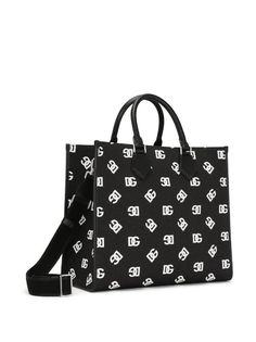 Dolce & Gabbana Large DG-Logo Tote Bag - Farfetch Black White Canvas, Cotton Shopping Bags, Latest Bags, Office Bag, Tote Bag Black, Black And White Canvas, Monogram Prints, Dolce And Gabbana Man, Espadrille Shoes