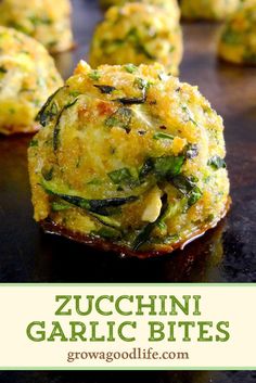 zucchini garlic bites with text overlay