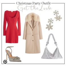 Christmas Party Outfit Inspo Blogger Outfit Inspiration, Baublebar Earrings, Christmas Party Outfit, Bow Heels, Faux Fur Collar, Coat Outfits, Christmas Dress