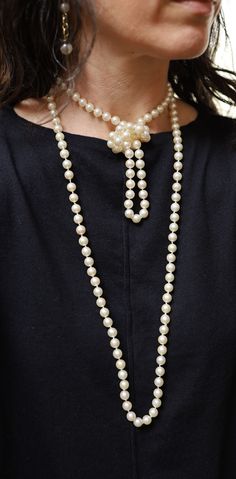 "Recently acquired from a NYC estate from a meticulous collector of fine jewels. These are 2 strands that have been worn together layered but are available and sold separately. The pearls match beautifully in a creamy white color. There is no clasp as they go over your head. The shorter strand can be comfortably wrapped around a 7\" size wrist for a multi row bracelet. Pearls: Akoya measurements: 8 - 8.5 mm color: creamy white with pinkish overtones shape: round lustre: high blemishes: minute to Luxury Multi-strand Pearl Necklace For Wedding, Classic Polished Pearl Necklace For Wedding, Classic Wedding Pearl Necklace With Polished Beads, Classic Long Evening Necklace, Formal Pearl Necklace With Polished Beads, Elegant Multi-strand Pearl Necklace For Formal Occasions, Classic Multi-strand Jewelry, Classic Long Necklace For Evening, Luxury Multi-strand Necklace For Formal Occasions