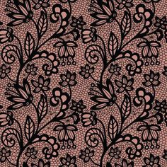 black lace with flowers and leaves on pink background