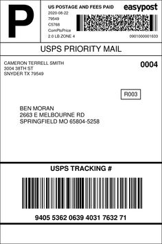 an id card with the word usps priority mail on it, and a bar code