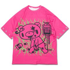 Bringing Vibrant Gloom To A Whole New Level When Wearing The Gloomy Bear Vivid Gloomy Ring Pink Oversized Tee From Acdc Rag. This Vivid Flair Rave T-Shirt Features A Full Front Graphic Detail Of Gloomy Bear On Polyester Base, Crew Neckline, Three-Quarter Sleeves With Large Silver Eyelet Detailing, And Oversized Unisex Fitting. This Gloomy Bear Vivid Gloomy Ring Pink Oversized Tee Came Straight From The Streets Of Harajuku, Japan. If You Love It, Don't Hesitate. Get It Before It's Gone. #Harajuku Acdc Rag, Rave Tshirt, Harajuku Japan, Silly Shirt, Funky Shirts, Gloomy Bear, Bear Hoodie, Fire Fits, Bear Shirt